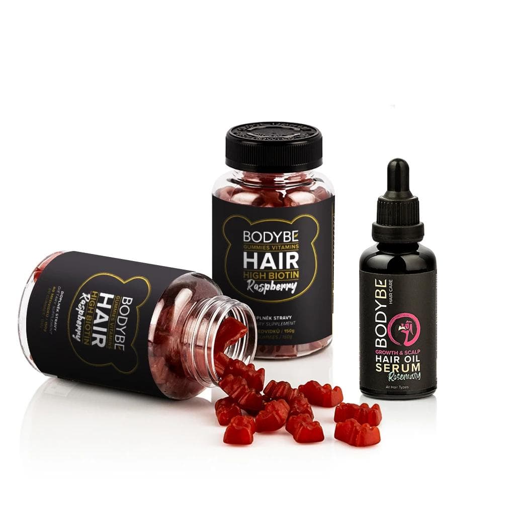 HAIR GROWTH TRIO PACK – 2× HAIR GUMMIES a HAIR GROWTH SERUM bez pozadí - další pohled