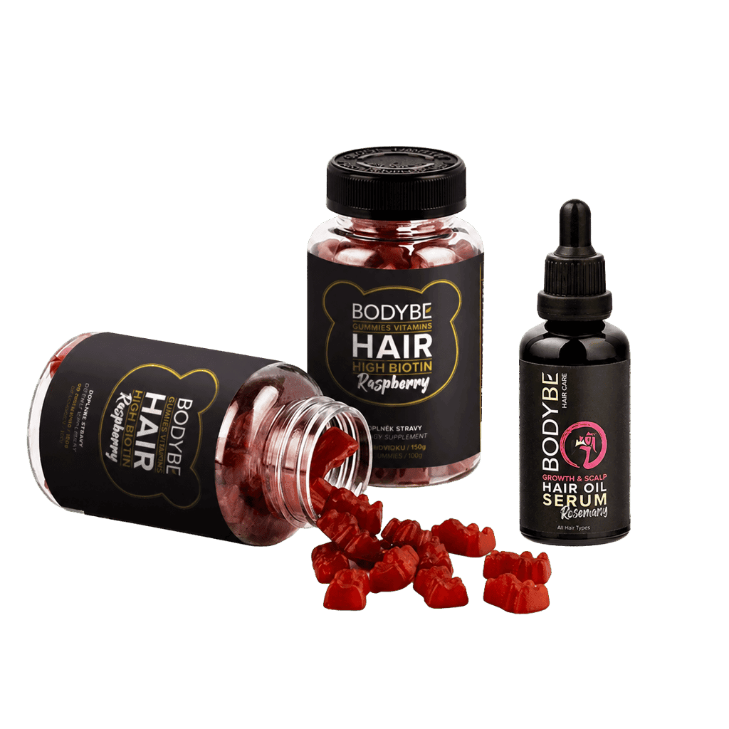 HAIR GROWTH TRIO PACK – 2× HAIR GUMMIES a HAIR GROWTH SERUM bez pozadí